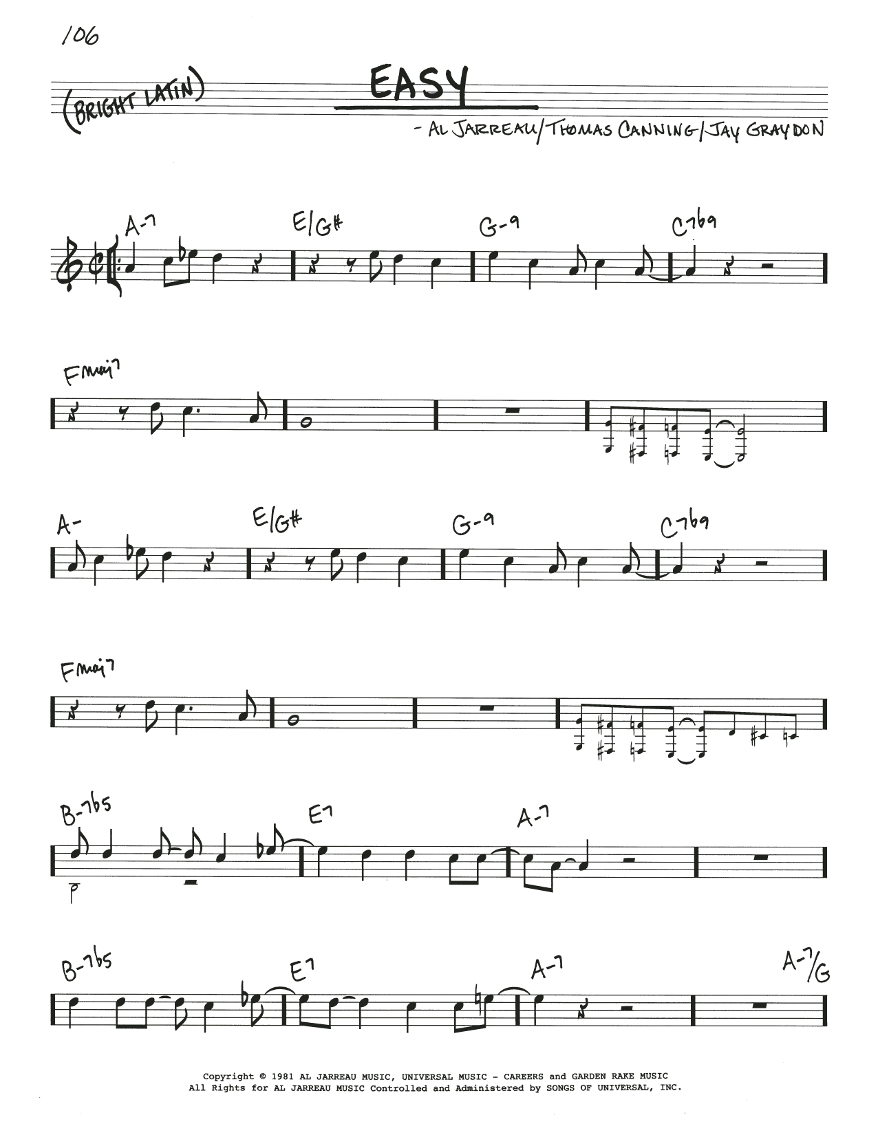 Al Jarreau Easy sheet music notes and chords arranged for Real Book – Melody & Chords