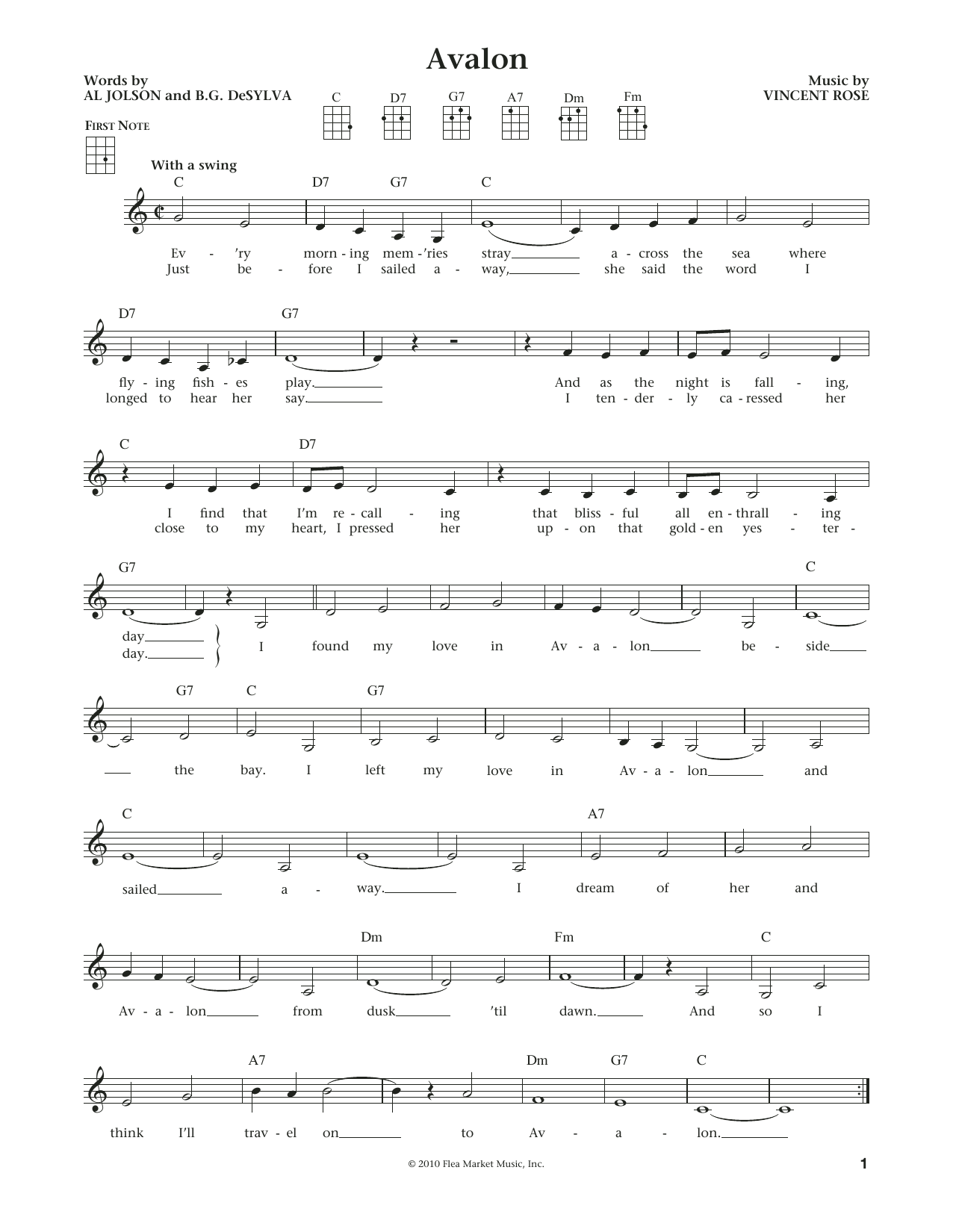 Al Jolson Avalon (from The Daily Ukulele) (arr. Liz and Jim Beloff) sheet music notes and chords arranged for Ukulele