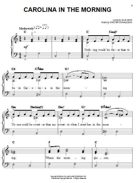 Al Jolson Carolina In The Morning sheet music notes and chords arranged for Piano, Vocal & Guitar Chords