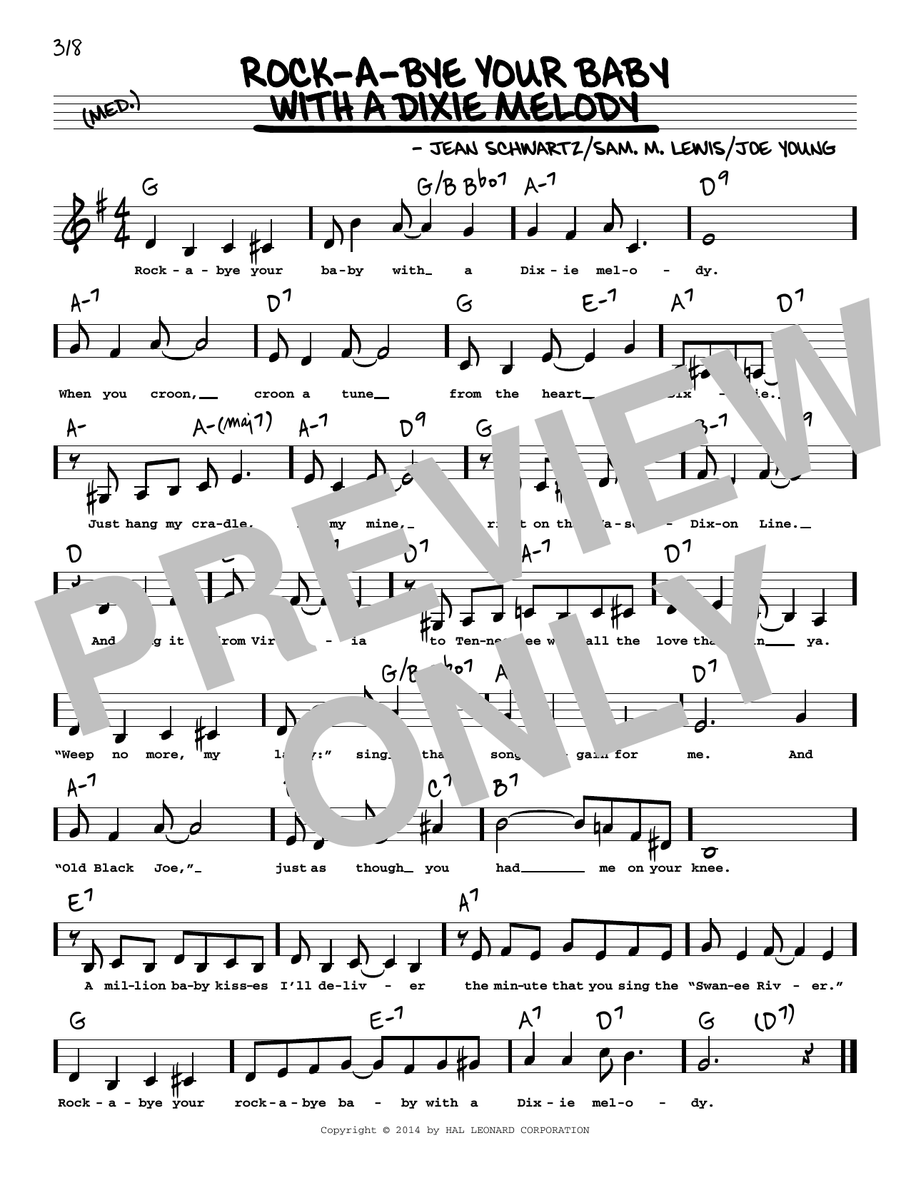 Al Jolson Rock-A-Bye Your Baby With A Dixie Melody (Low Voice) sheet music notes and chords arranged for Real Book – Melody, Lyrics & Chords