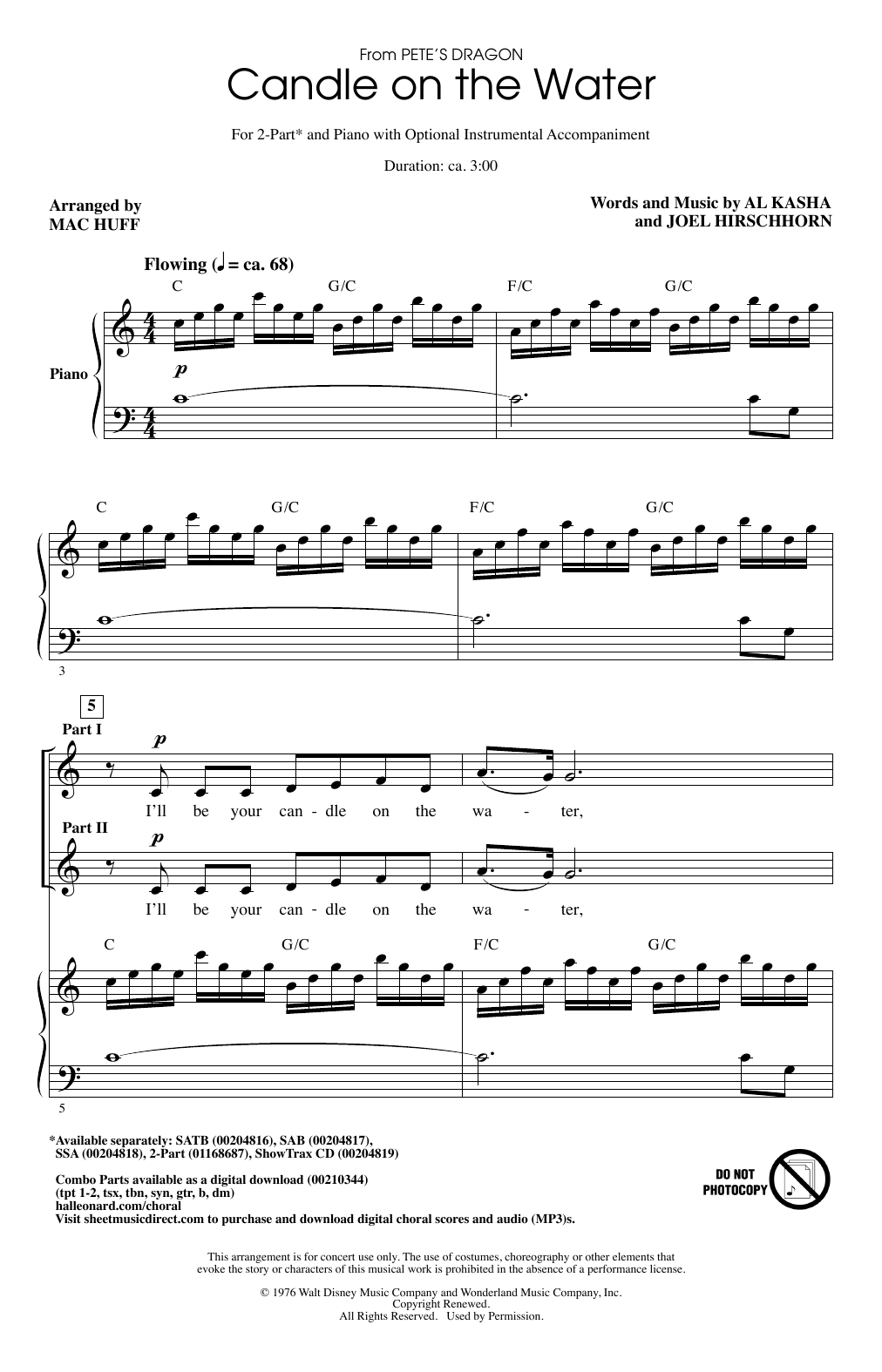 Al Kasha & Joel Hirschhorn Candle On The Water (from Pete's Dragon) (arr. Mac Huff) sheet music notes and chords arranged for 2-Part Choir