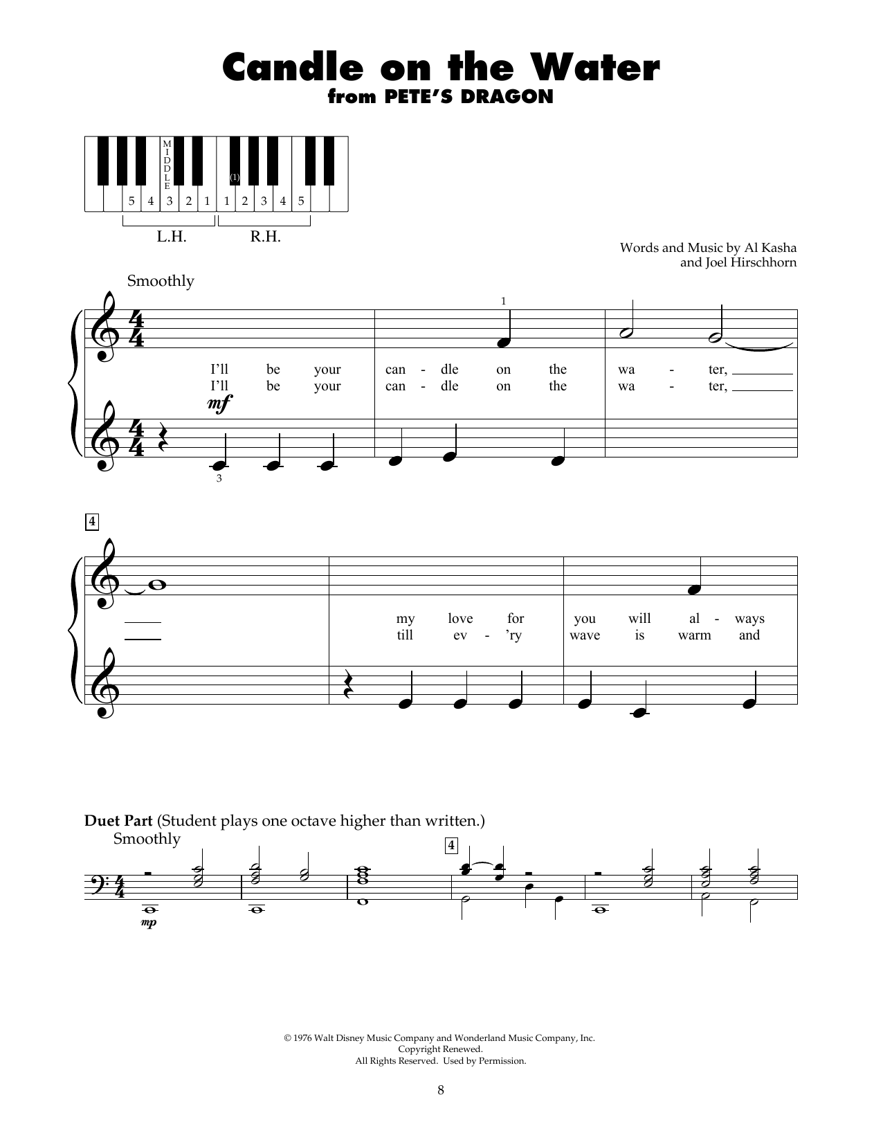Al Kasha Candle On The Water (from Pete's Dragon) sheet music notes and chords arranged for 5-Finger Piano