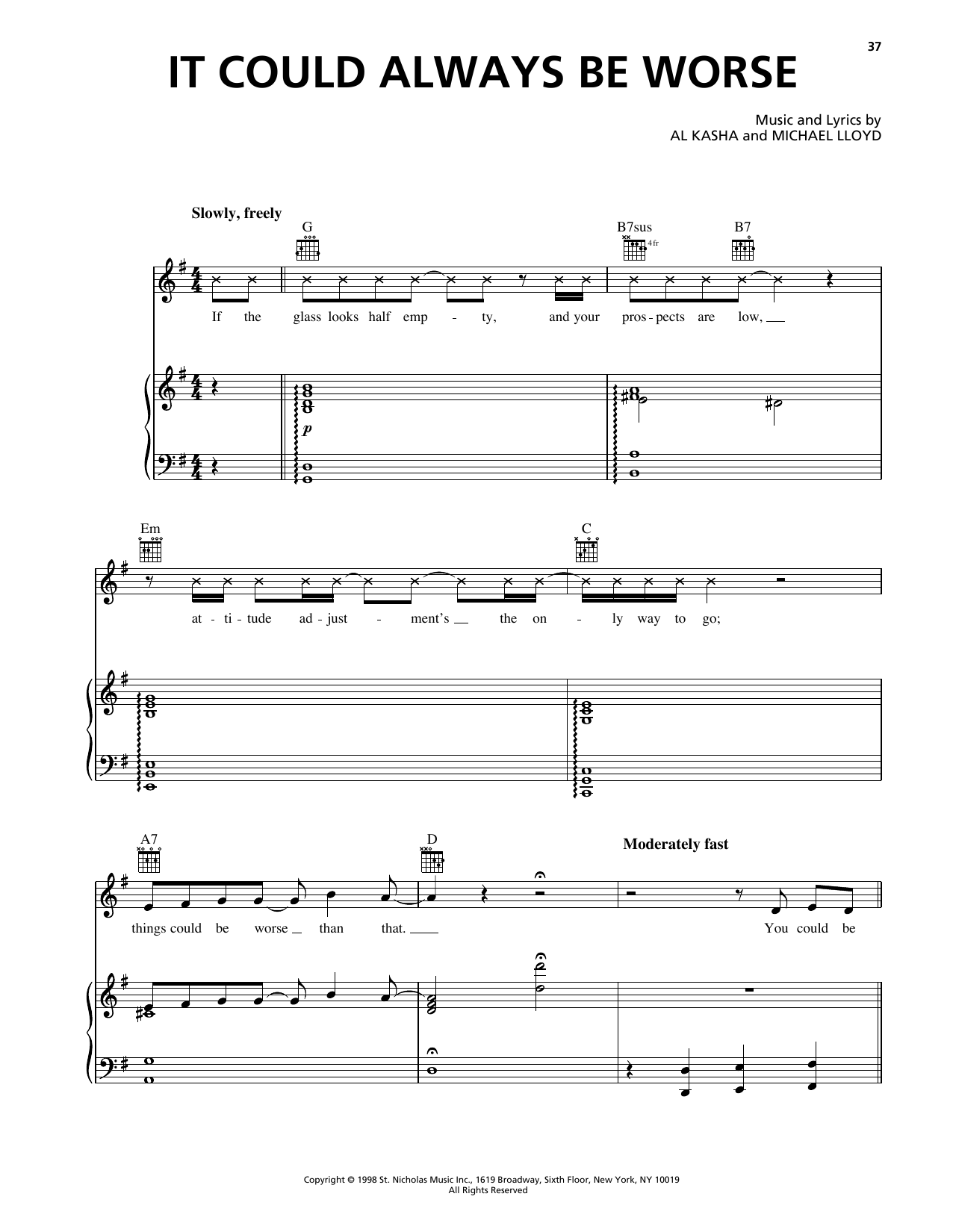 Al Kasha It Could Always Be Worse (from Rudolph The Red Nosed Reindeer) sheet music notes and chords arranged for Piano, Vocal & Guitar Chords (Right-Hand Melody)
