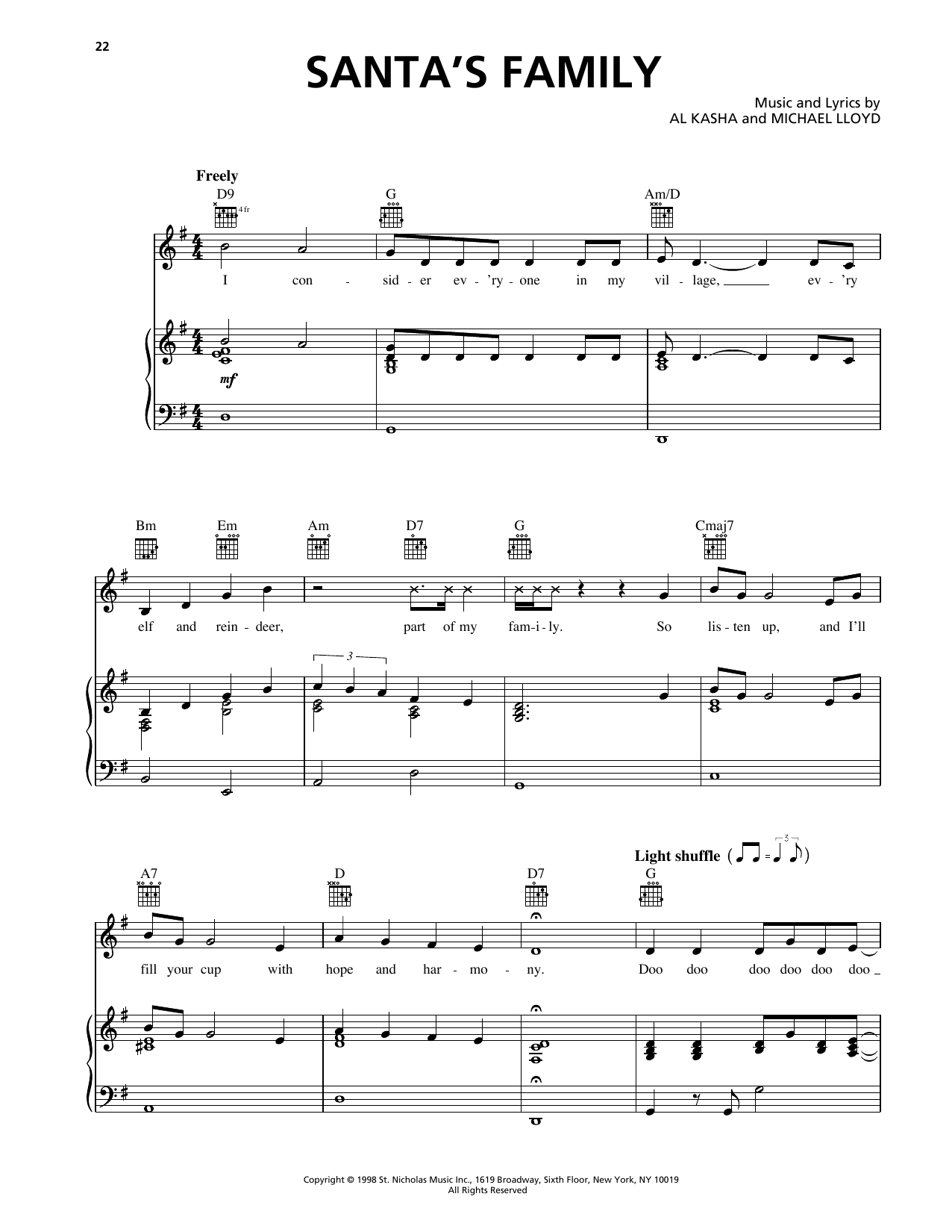 Al Kasha Santa's Family (from Rudolph The Red Nosed Reindeer) sheet music notes and chords arranged for Piano, Vocal & Guitar Chords (Right-Hand Melody)