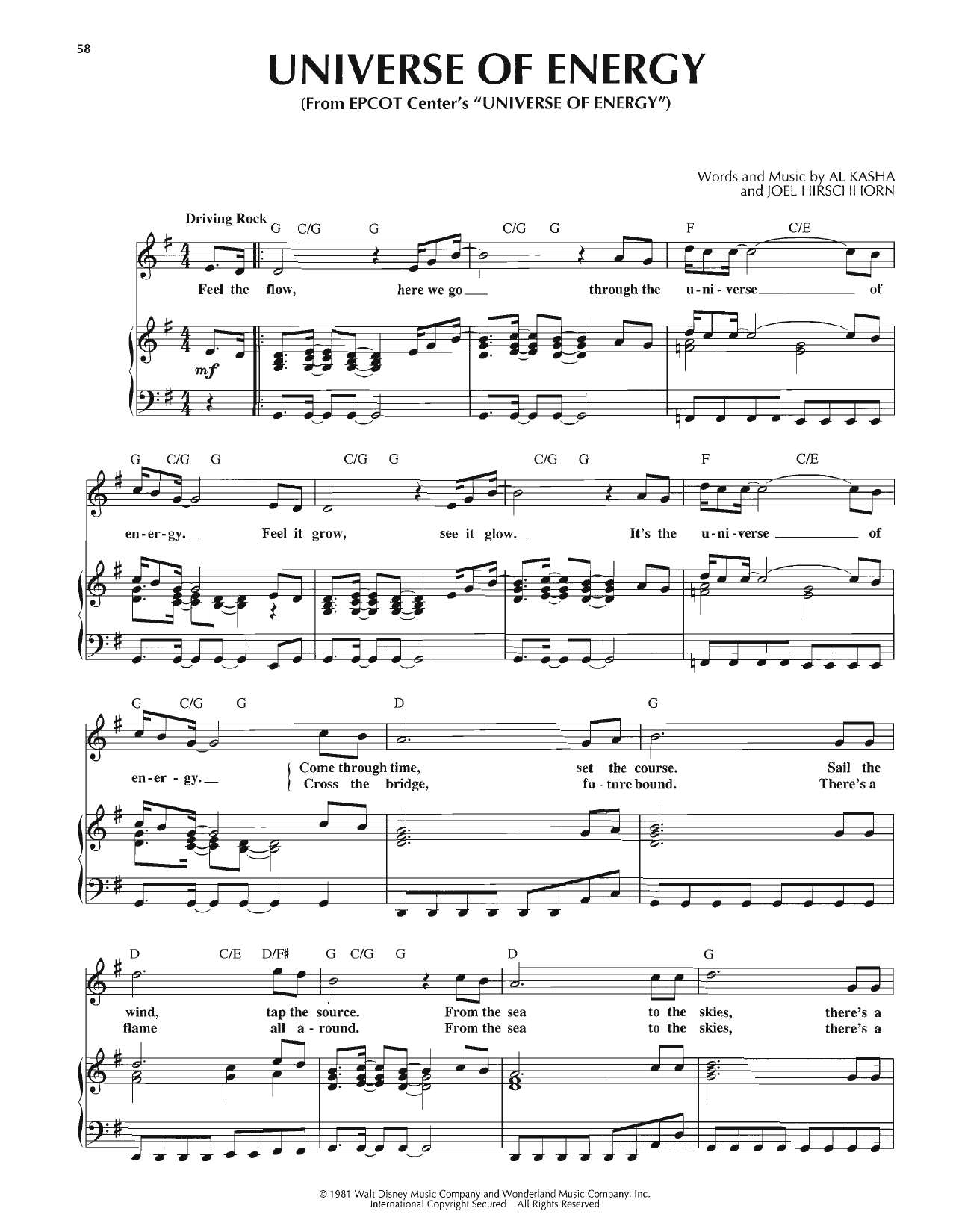 Al Kasha Universe Of Energy sheet music notes and chords arranged for Piano, Vocal & Guitar Chords (Right-Hand Melody)