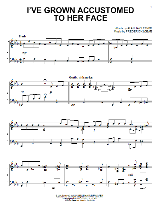 Al Lerner I've Grown Accustomed To Her Face sheet music notes and chords arranged for Piano Solo