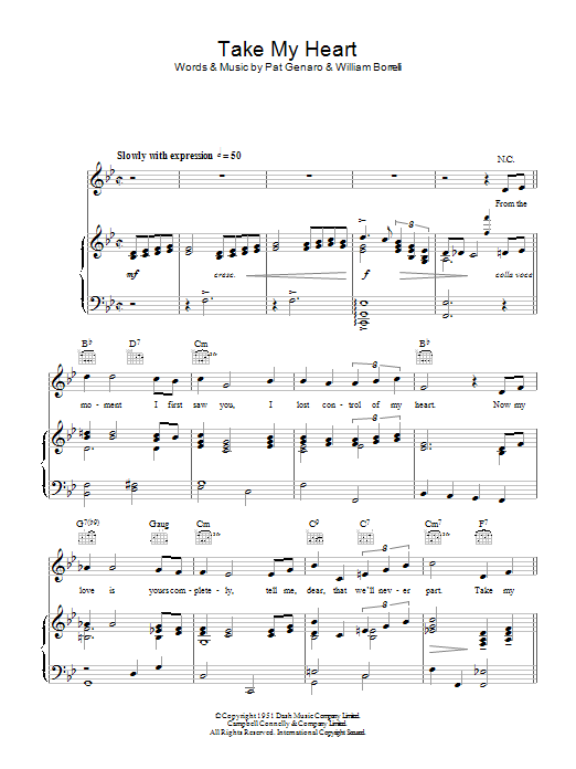 Al Martino Take My Heart sheet music notes and chords arranged for Piano, Vocal & Guitar Chords