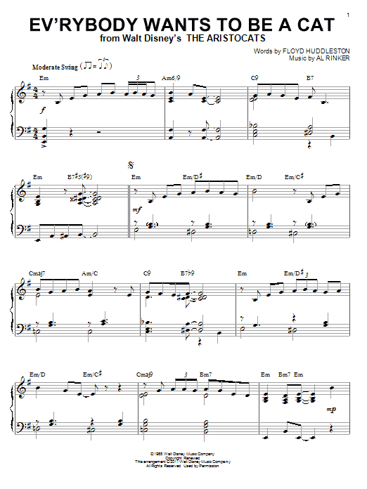 Al Rinker Ev'rybody Wants To Be A Cat [Jazz version] (arr. Brent Edstrom) sheet music notes and chords arranged for Piano Solo