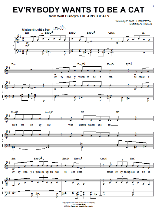 Al Rinker Ev'rybody Wants To Be A Cat sheet music notes and chords arranged for Piano, Vocal & Guitar Chords (Right-Hand Melody)