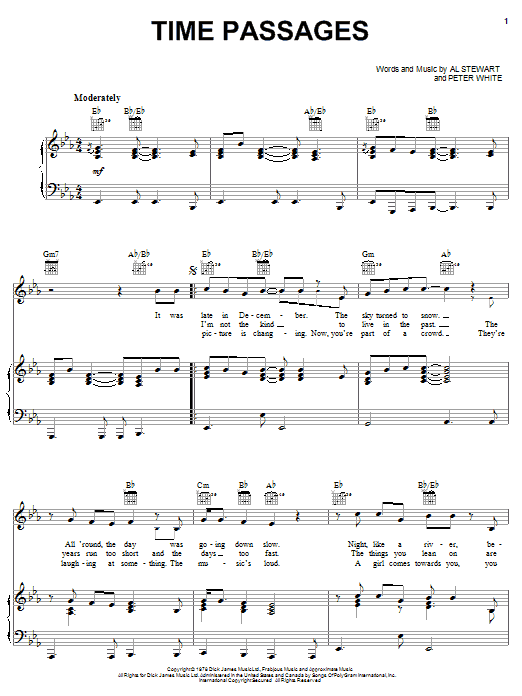 Al Stewart Time Passages sheet music notes and chords arranged for Piano, Vocal & Guitar Chords (Right-Hand Melody)