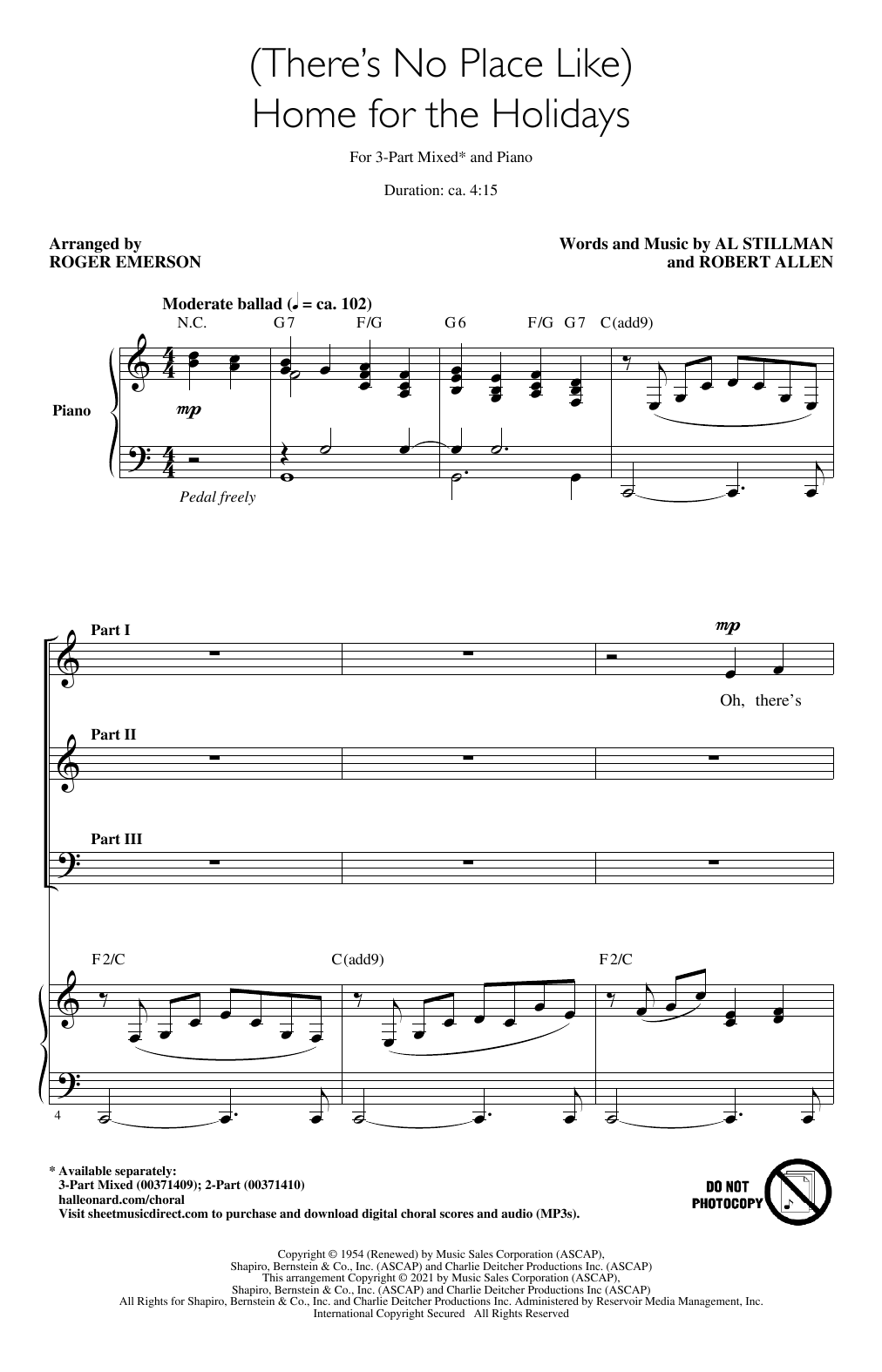 Al Stillman and Robert Allen (There's No Place Like) Home For The Holidays (arr. Roger Emerson) sheet music notes and chords arranged for 3-Part Mixed Choir