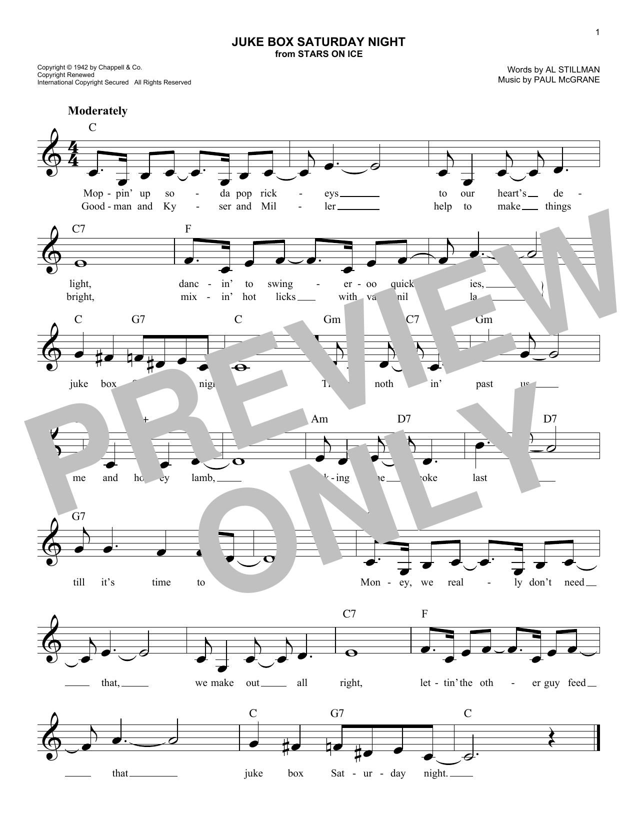 Al Stillman Juke Box Saturday Night sheet music notes and chords arranged for Easy Lead Sheet / Fake Book