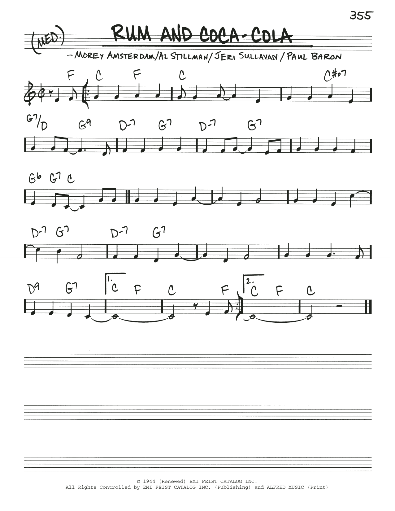 Al Stillman Rum And Coca-Cola sheet music notes and chords arranged for Real Book – Melody & Chords