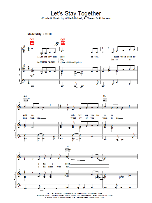 Al Green Let's Stay Together sheet music notes and chords. Download Printable PDF.