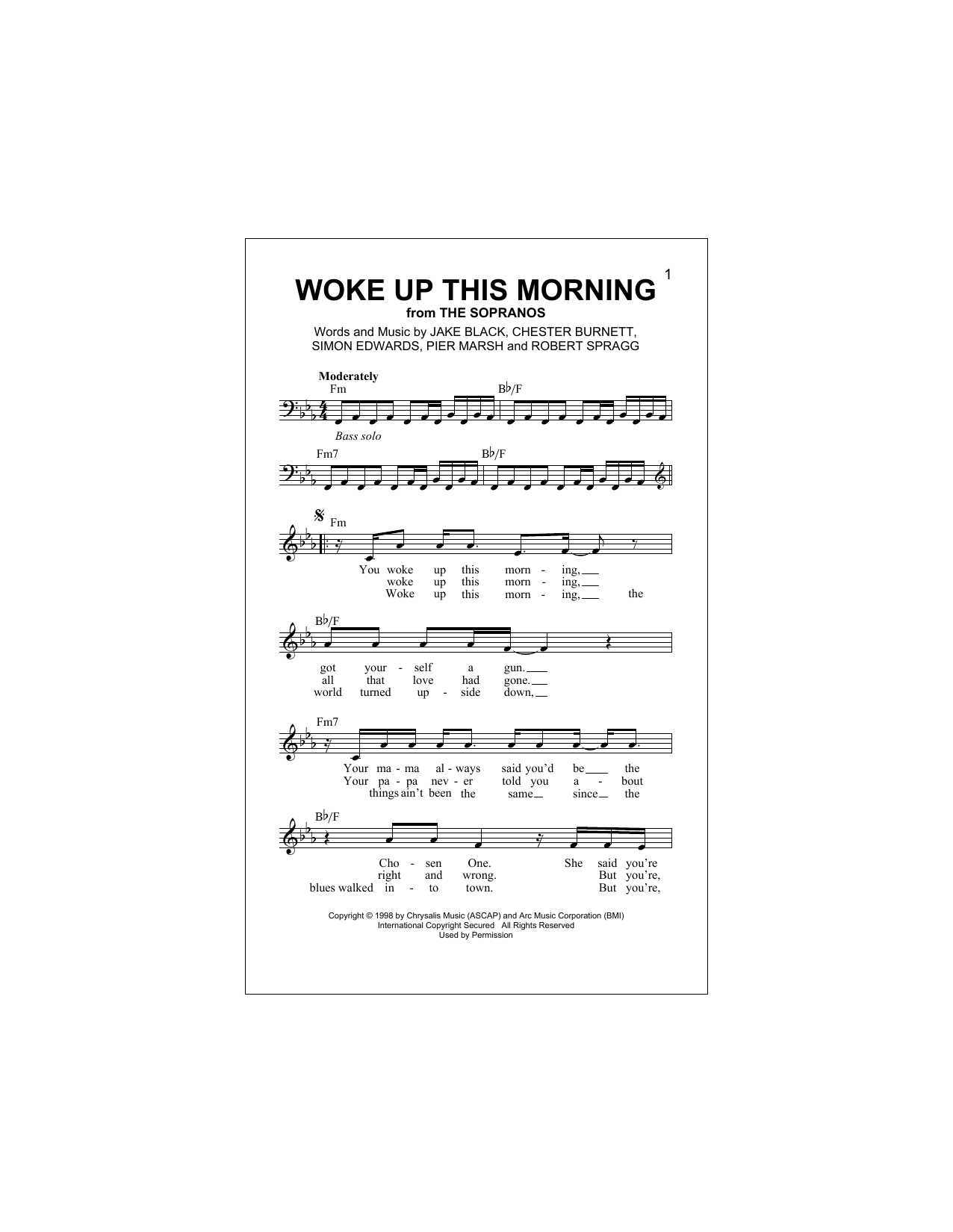 Alabama 3 Woke Up This Morning sheet music notes and chords arranged for Lead Sheet / Fake Book