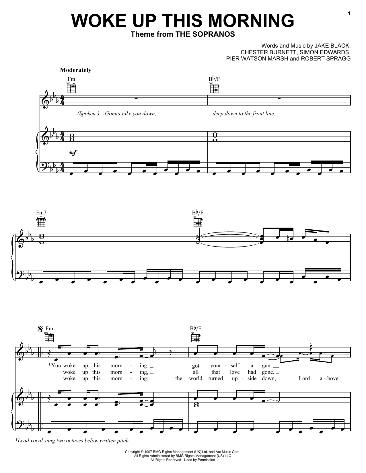Alabama 3 Woke Up This Morning (Theme from The Sopranos) sheet music notes and chords arranged for Easy Piano