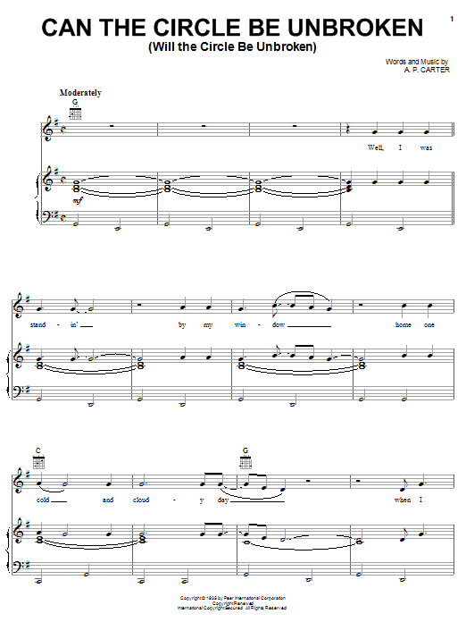 Alabama Can The Circle Be Unbroken (Will The Circle Be Unbroken) sheet music notes and chords arranged for Piano, Vocal & Guitar Chords (Right-Hand Melody)