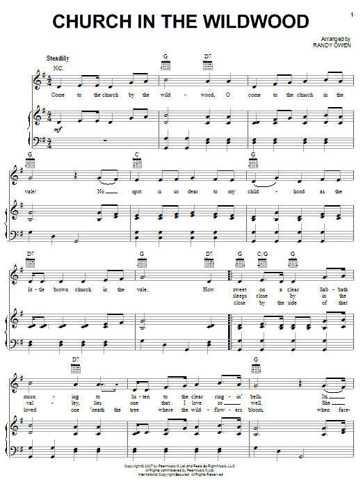 Alabama Church In The Wildwood sheet music notes and chords arranged for Piano, Vocal & Guitar Chords (Right-Hand Melody)