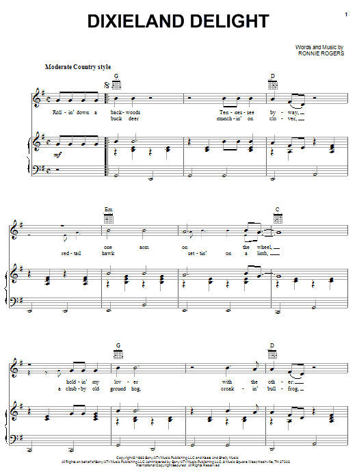 Alabama Dixieland Delight sheet music notes and chords arranged for Piano, Vocal & Guitar Chords (Right-Hand Melody)
