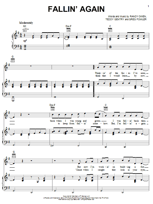 Alabama Fallin' Again sheet music notes and chords arranged for Piano, Vocal & Guitar Chords (Right-Hand Melody)