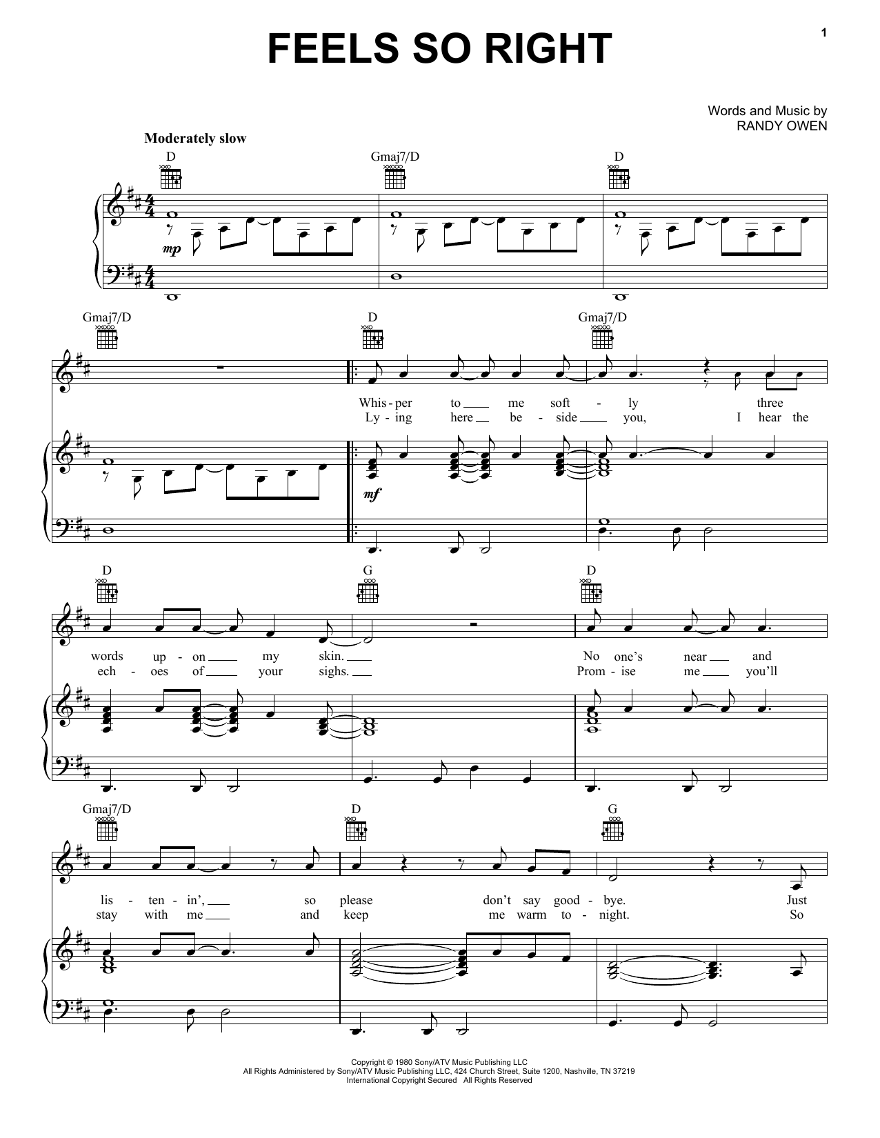 Alabama Feels So Right sheet music notes and chords arranged for Piano, Vocal & Guitar Chords (Right-Hand Melody)