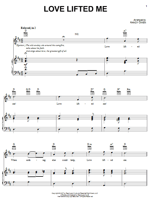Alabama Love Lifted Me sheet music notes and chords arranged for Piano, Vocal & Guitar Chords (Right-Hand Melody)