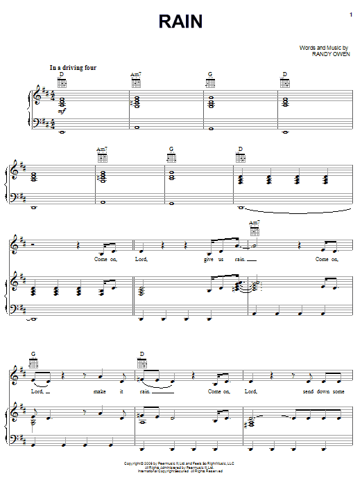 Alabama Rain sheet music notes and chords arranged for Piano, Vocal & Guitar Chords (Right-Hand Melody)