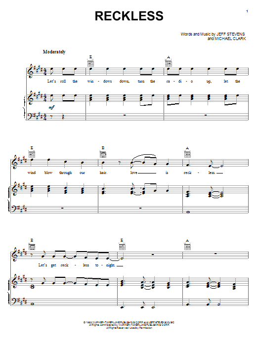 Alabama Reckless sheet music notes and chords arranged for Piano, Vocal & Guitar Chords (Right-Hand Melody)