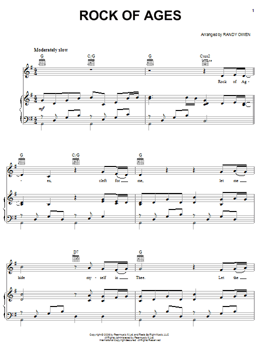 Alabama Rock Of Ages sheet music notes and chords arranged for Piano, Vocal & Guitar Chords (Right-Hand Melody)