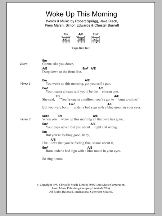 Alabama 3 Woke Up This Morning (Theme from The Sopranos) sheet music notes and chords arranged for Guitar Chords/Lyrics
