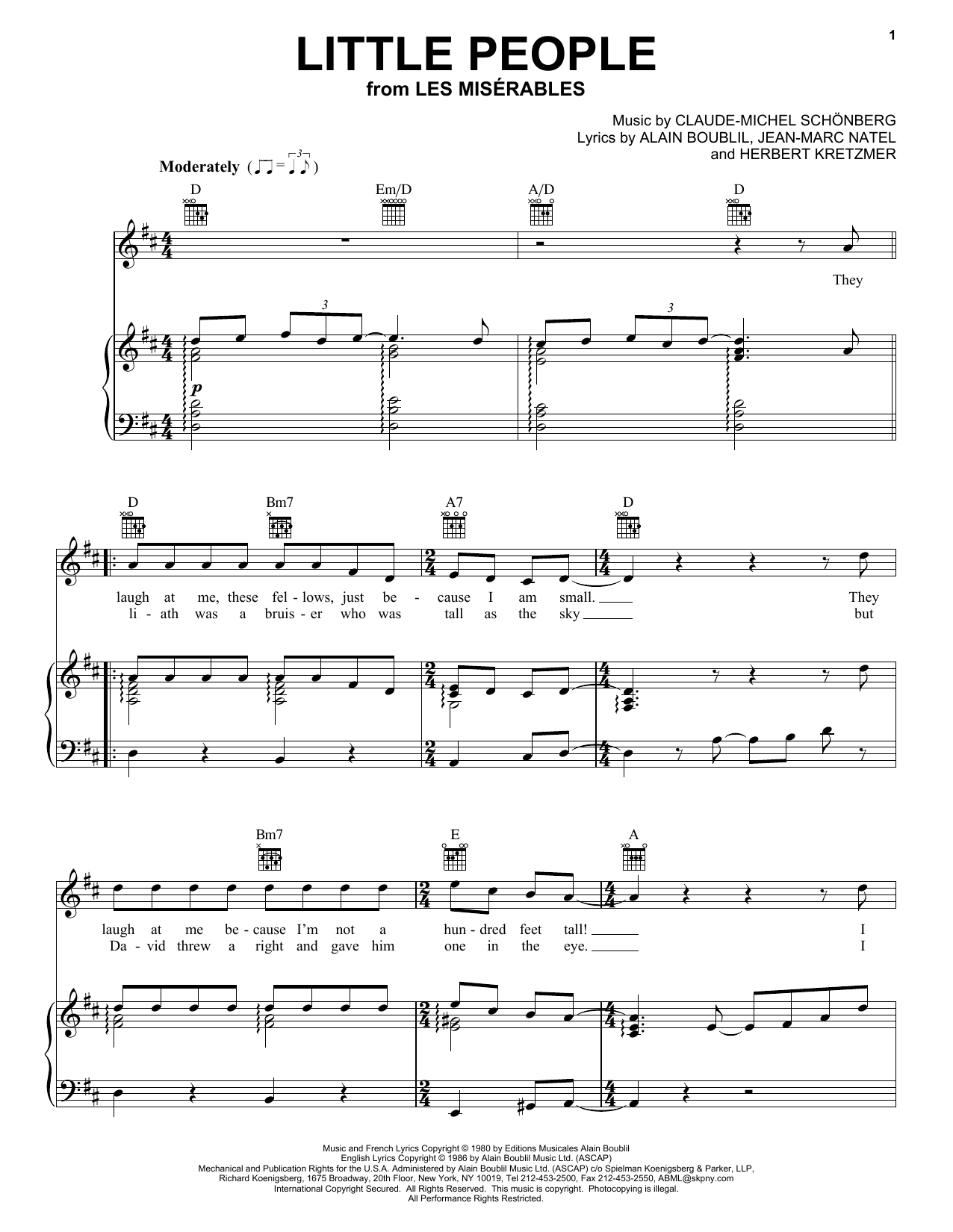Alain Boublil Little People sheet music notes and chords arranged for Piano, Vocal & Guitar Chords