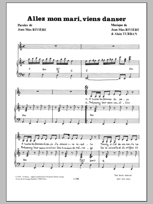 Alain Turban ALLEZ MON MARI VIENS DANSER sheet music notes and chords arranged for Piano & Vocal