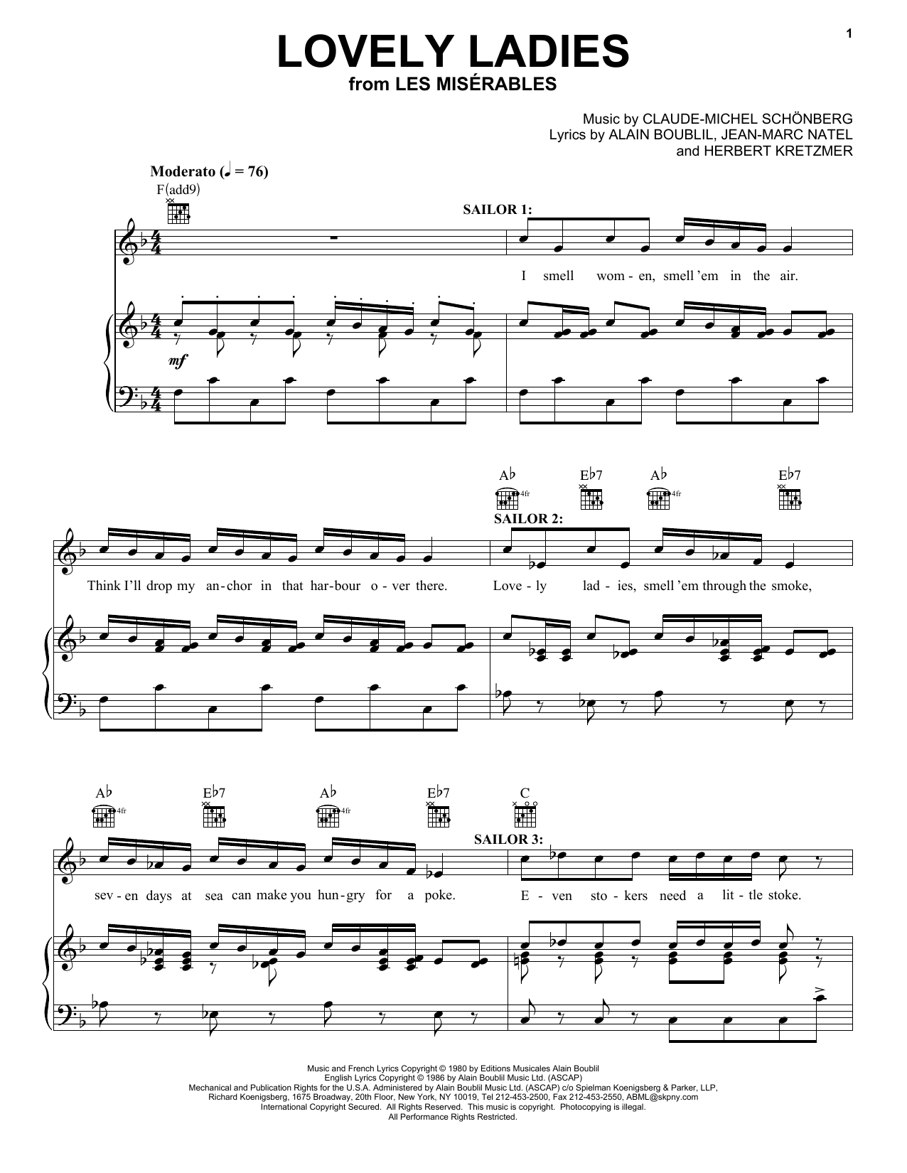 Alain Boublil Lovely Ladies sheet music notes and chords. Download Printable PDF.
