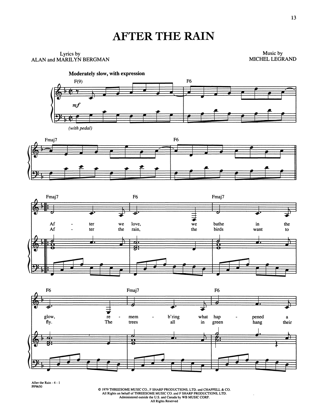 Alan and Marilyn Bergman and Michel Legrand After The Rain sheet music notes and chords arranged for Piano, Vocal & Guitar Chords (Right-Hand Melody)