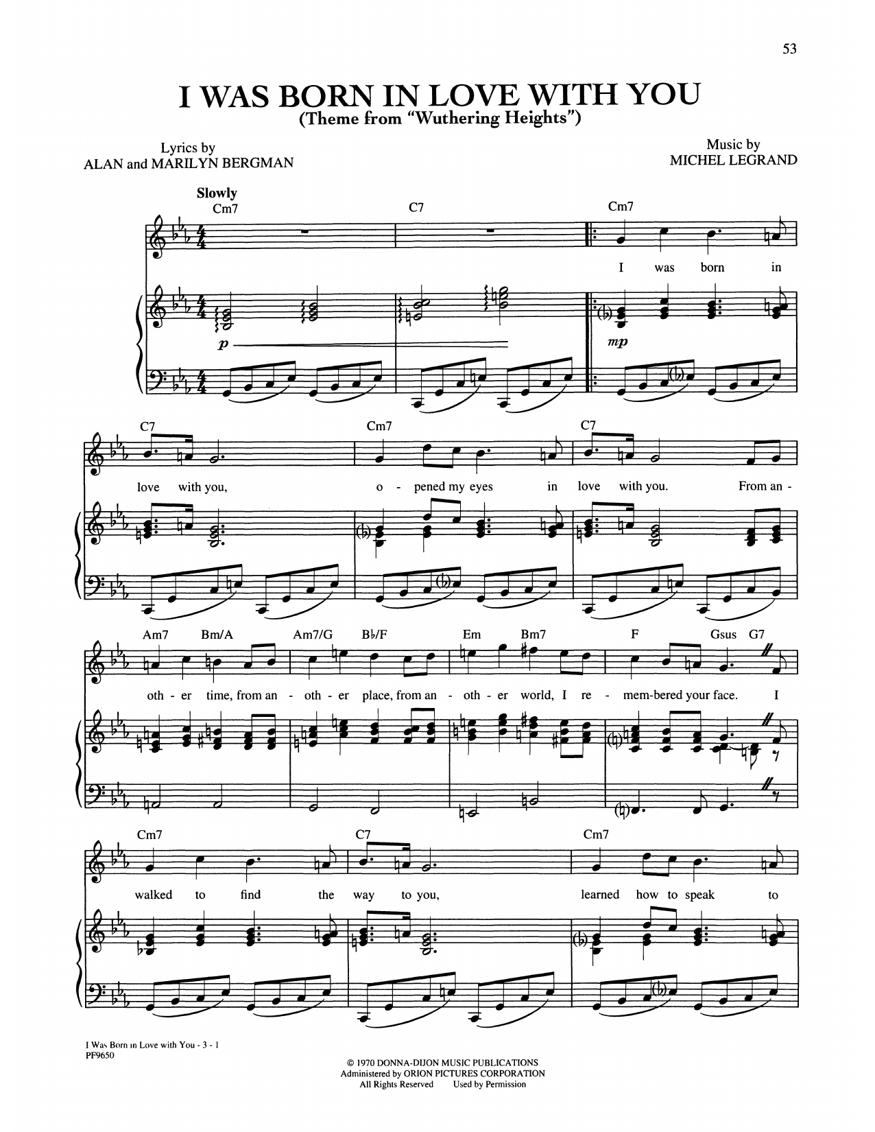Alan and Marilyn Bergman and Michel Legrand I Was Born In Love With You sheet music notes and chords arranged for Piano, Vocal & Guitar Chords (Right-Hand Melody)