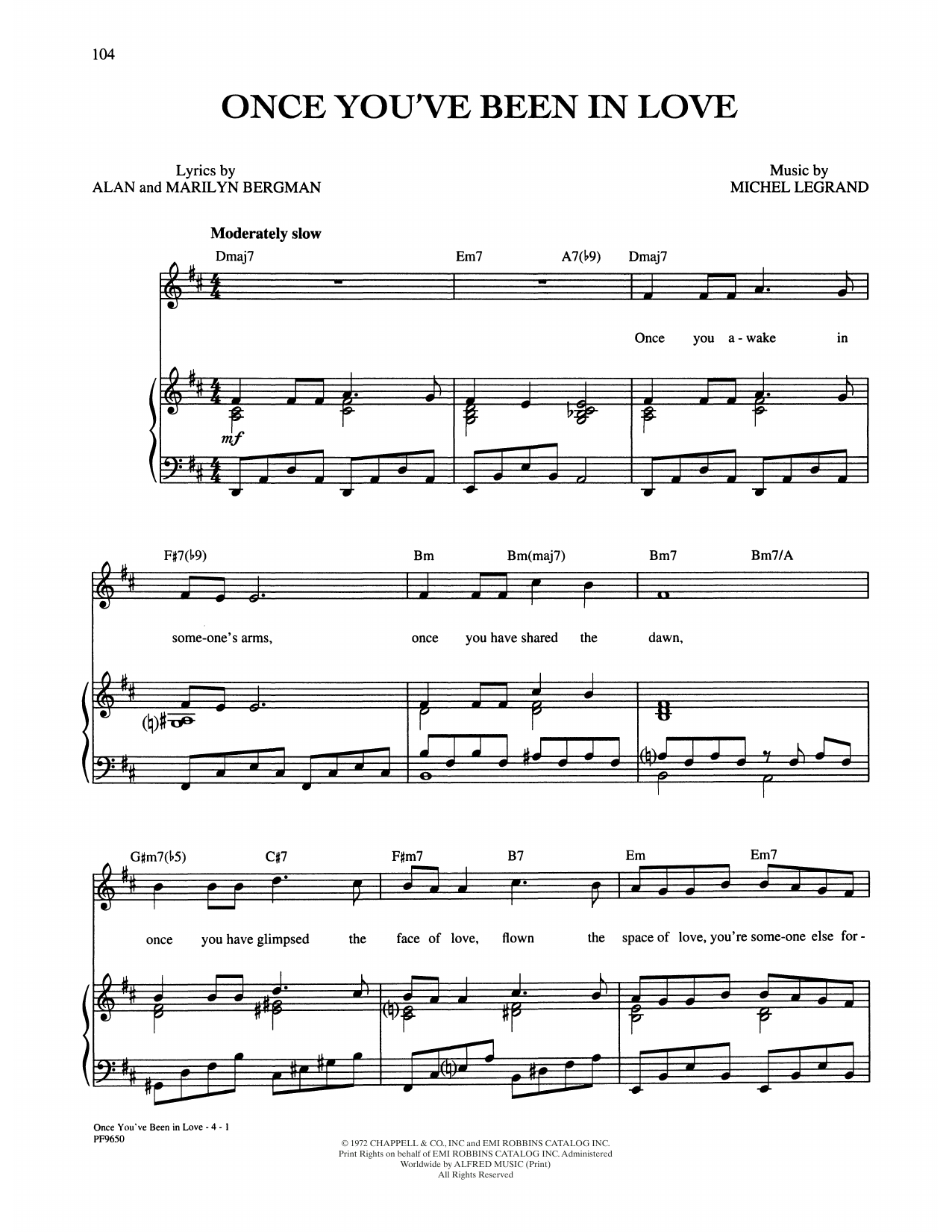 Alan and Marilyn Bergman and Michel Legrand Once You've Been In Love sheet music notes and chords arranged for Piano, Vocal & Guitar Chords (Right-Hand Melody)