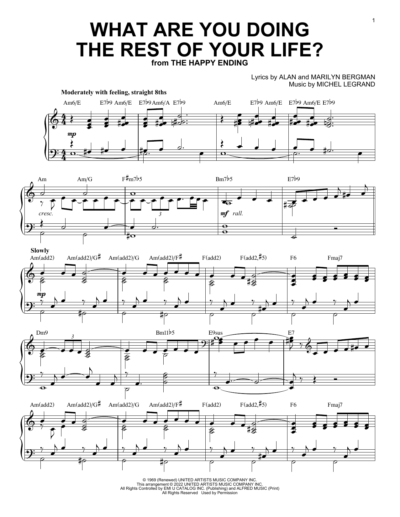 Alan and Marilyn Bergman and Michel Legrand What Are You Doing The Rest Of Your Life? [Jazz version] (arr. Brent Edstrom) sheet music notes and chords arranged for Piano Solo