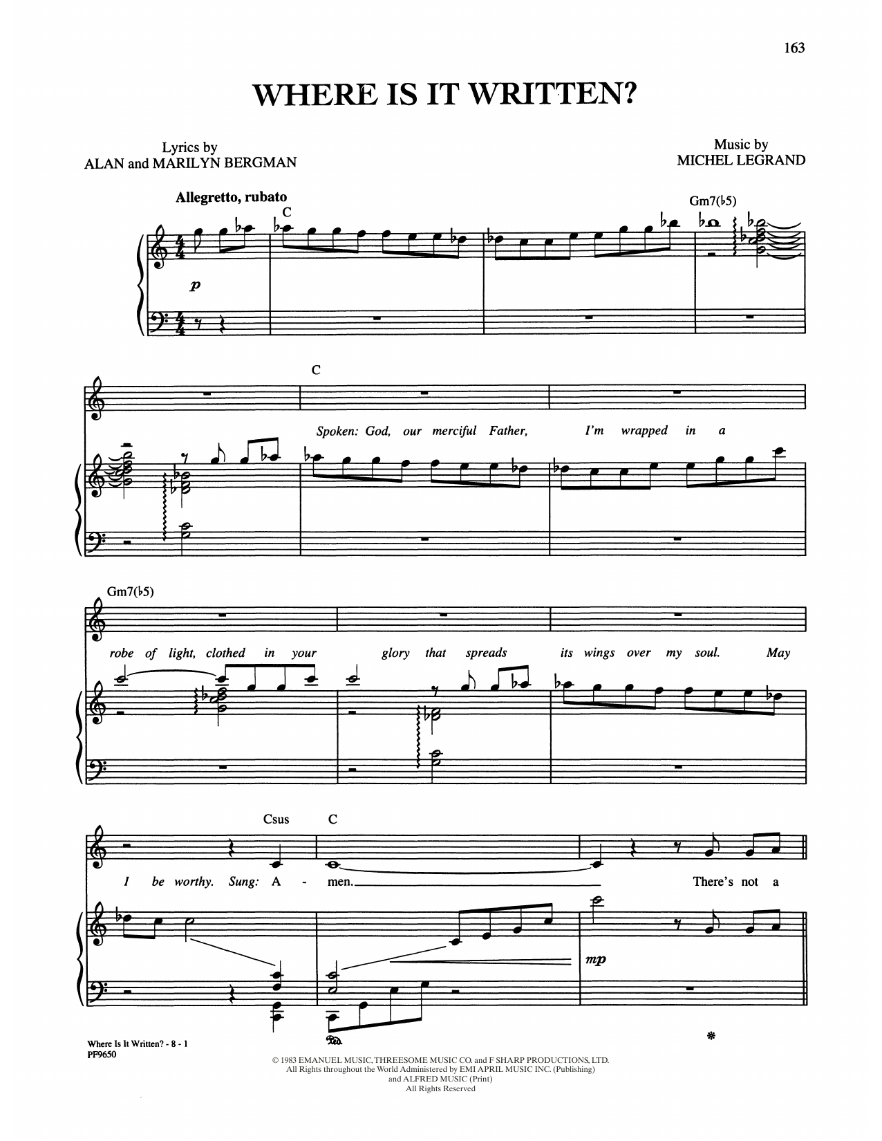 Alan and Marilyn Bergman and Michel Legrand Where Is It Written? sheet music notes and chords arranged for Piano, Vocal & Guitar Chords (Right-Hand Melody)