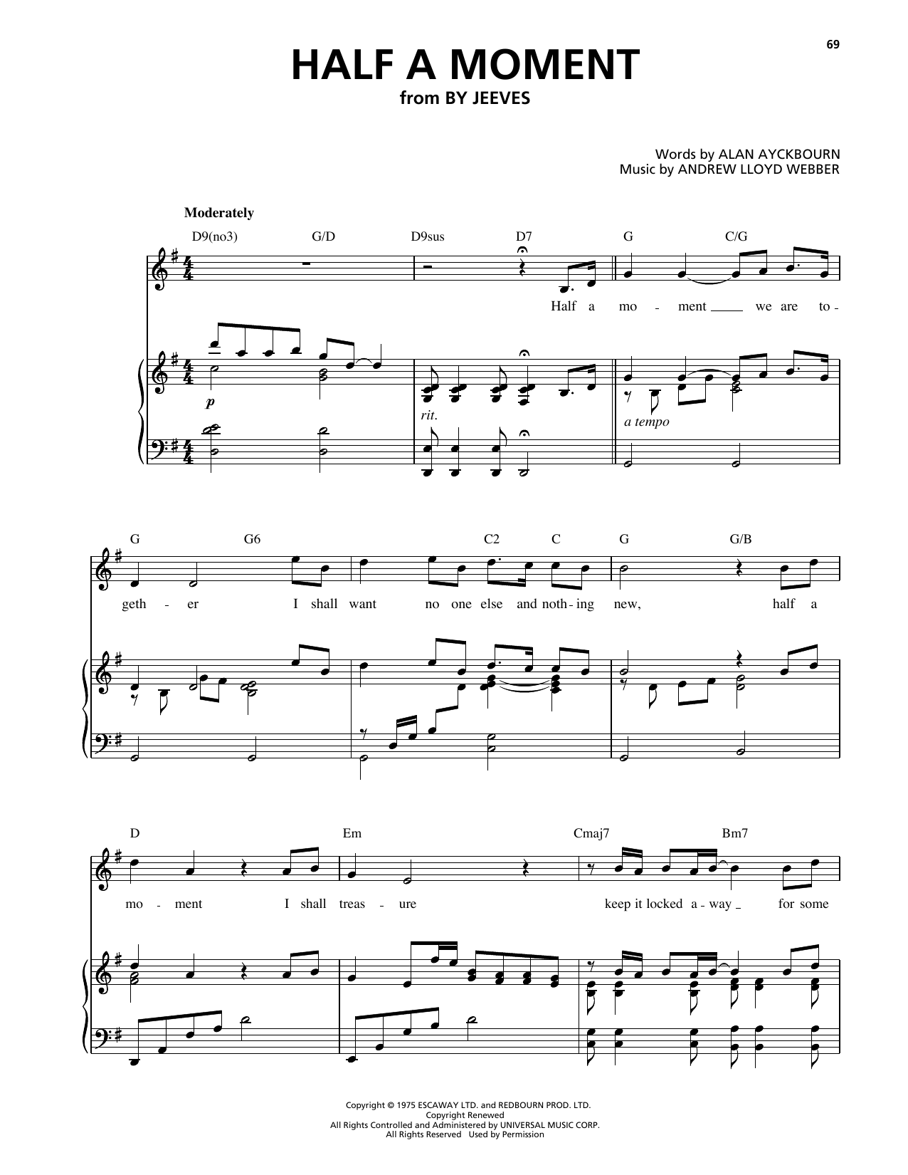 Alan Ayckbourn Half A Moment (from By Jeeves) sheet music notes and chords arranged for Piano, Vocal & Guitar Chords (Right-Hand Melody)
