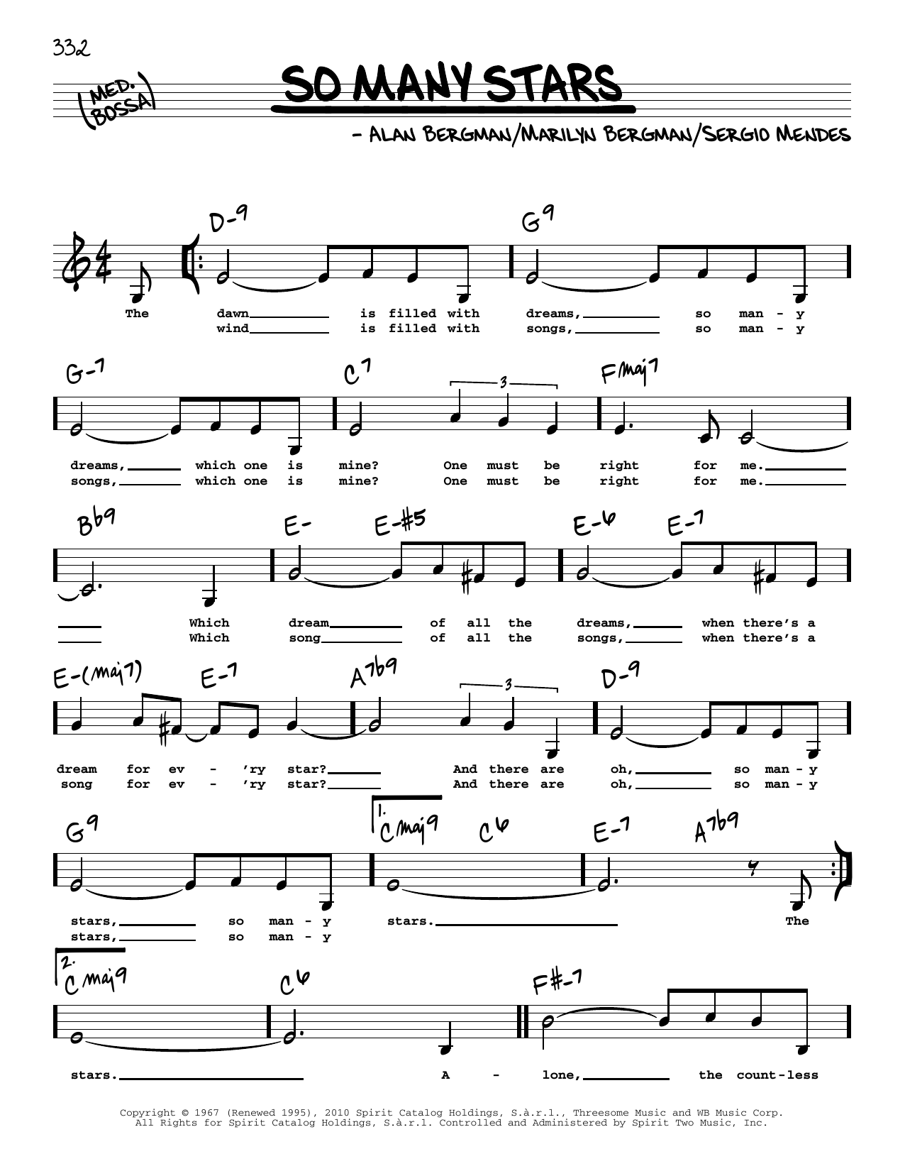 Alan Bergman So Many Stars (Low Voice) sheet music notes and chords arranged for Real Book – Melody, Lyrics & Chords