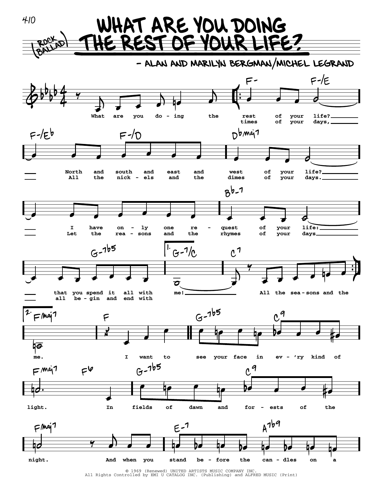 Alan Bergman What Are You Doing The Rest Of Your Life? (Low Voice) sheet music notes and chords arranged for Real Book – Melody, Lyrics & Chords