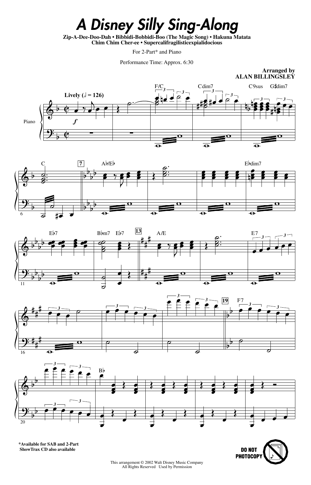 Alan Billingsley A Disney Silly Sing-Along sheet music notes and chords arranged for 2-Part Choir