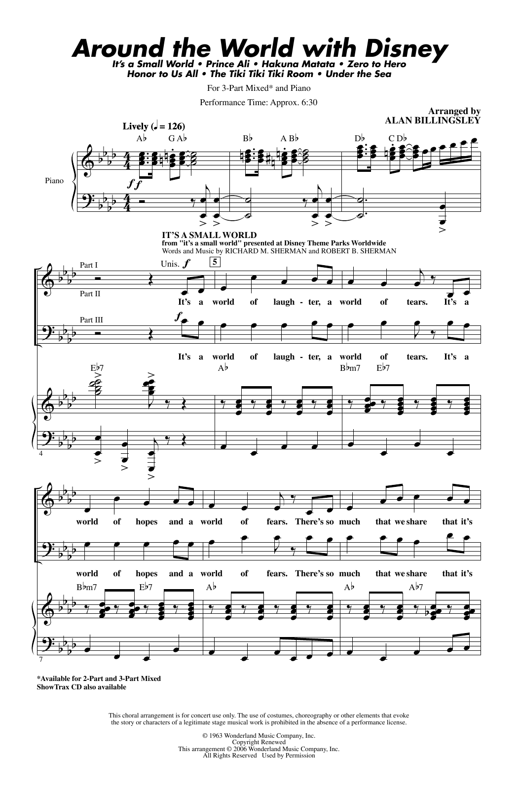 Alan Billingsley Around The World With Disney (Medley) sheet music notes and chords arranged for 2-Part Choir