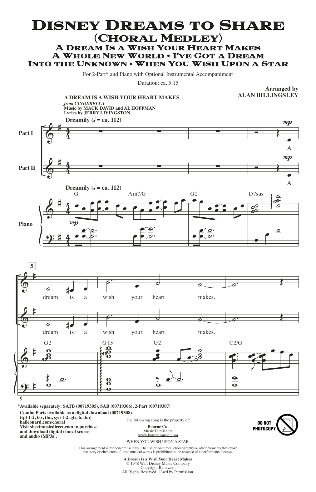 Alan Billingsley Disney Dreams To Share (Choral Medley) sheet music notes and chords arranged for 2-Part Choir