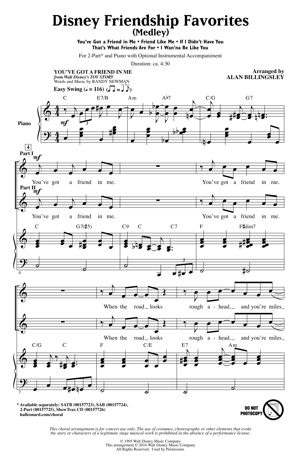 Alan Billingsley Disney Friendship Favorites (Medley) sheet music notes and chords arranged for 2-Part Choir