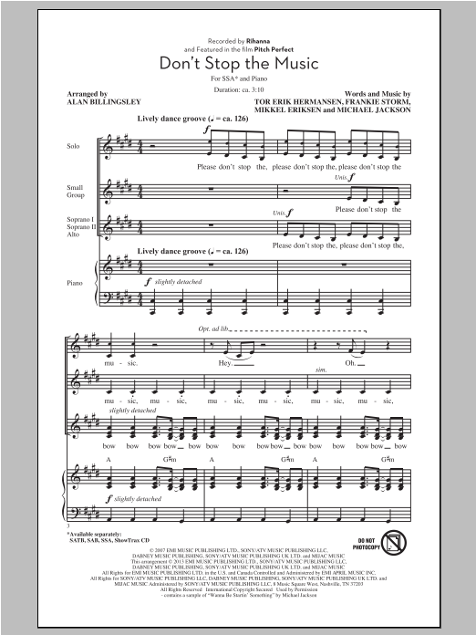 Alan Billingsley Don't Stop The Music sheet music notes and chords arranged for SSA Choir