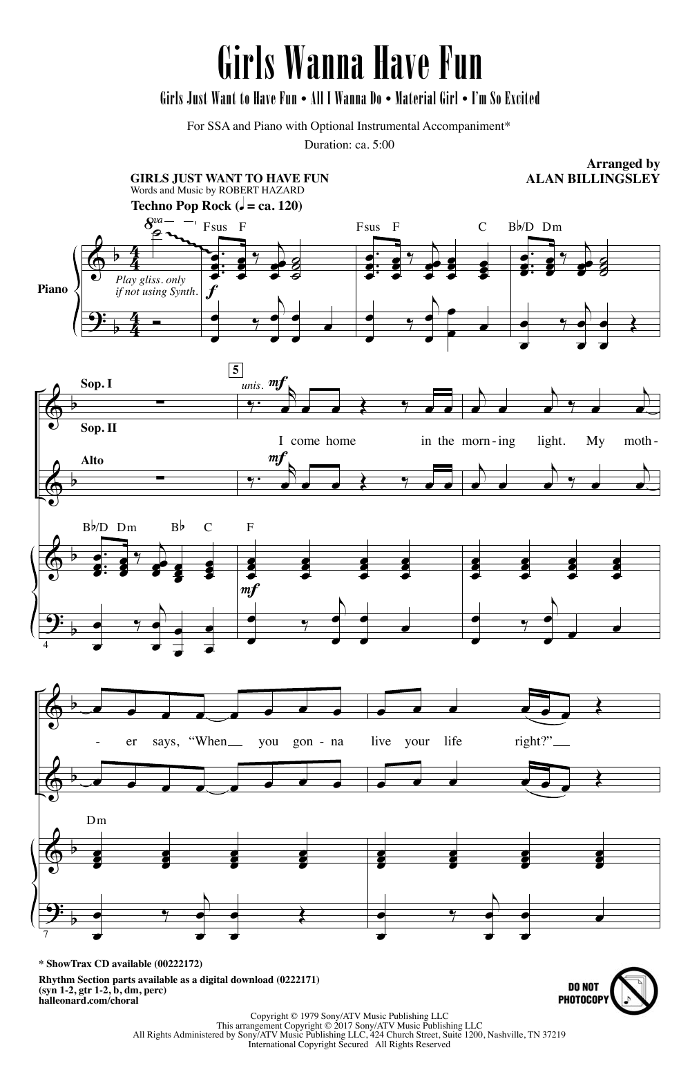 Alan Billingsley Girls Wanna Have Fun (Medley) sheet music notes and chords arranged for SSA Choir