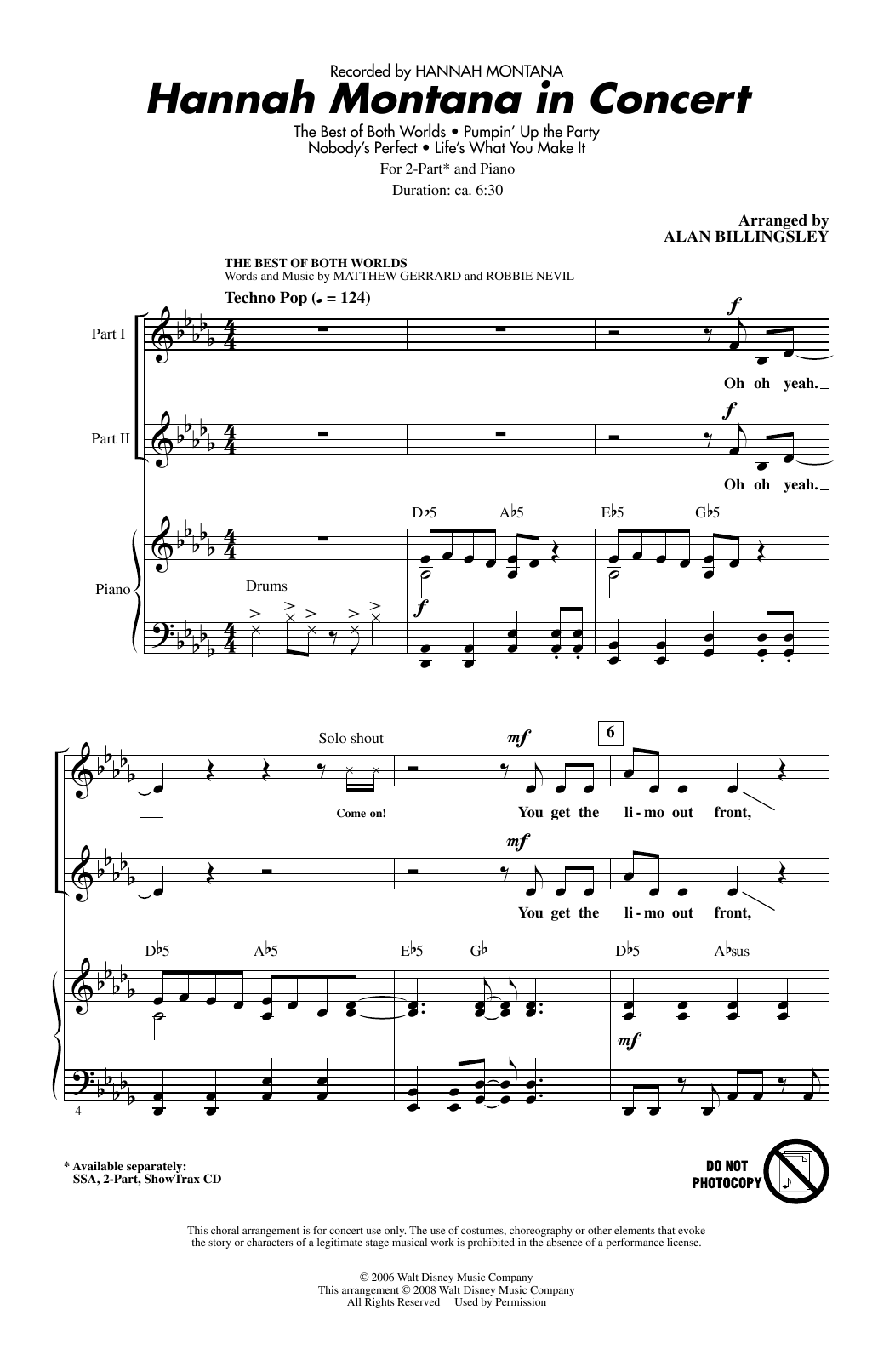 Alan Billingsley Hannah Montana In Concert sheet music notes and chords arranged for 2-Part Choir