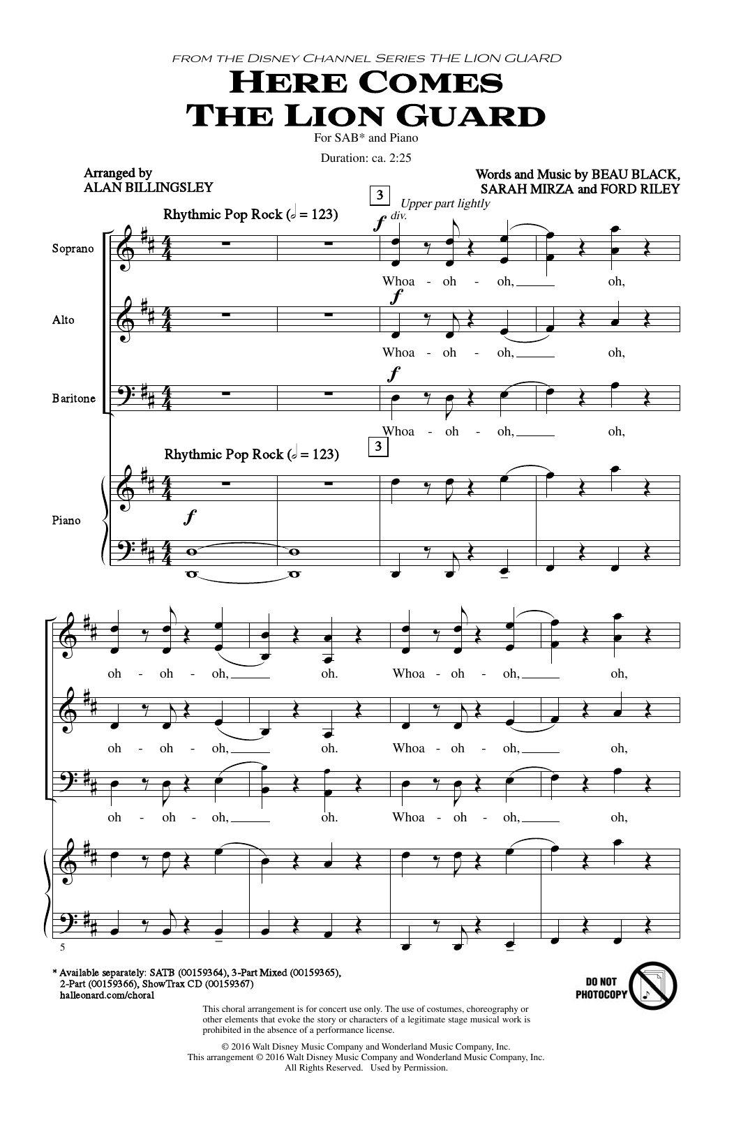 Alan Billingsley Here Comes The Lion Guard sheet music notes and chords arranged for 2-Part Choir