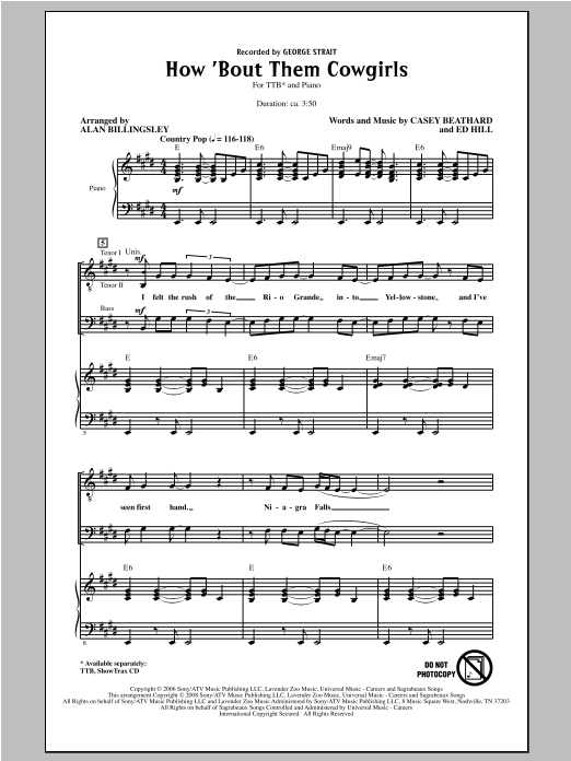 Alan Billingsley How 'Bout Them Cowgirls sheet music notes and chords arranged for TTBB Choir